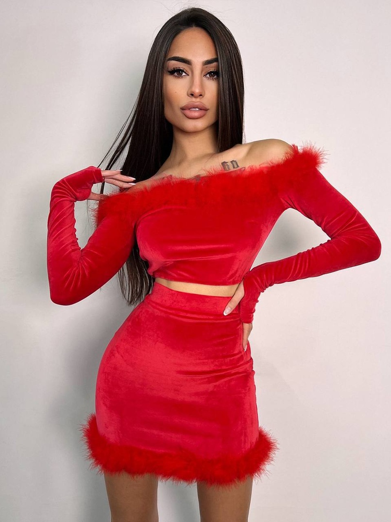 Оксамитовитовий комплект з пір‘ям  | PUSHKA SHOP