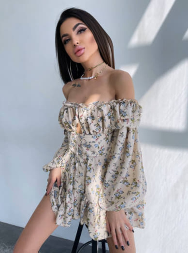 Сукня з квітковим принтом з воланами на ґудзиках  | PUSHKA SHOP