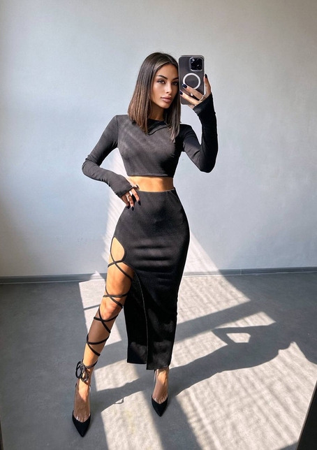 Комплект: топ + спідниця із зав‘язками на ніжку  | PUSHKA SHOP