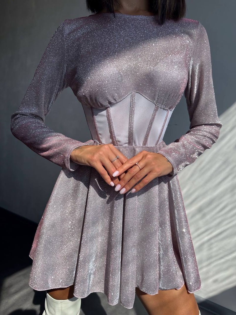 Приталена блискуча сукня з корсетною вставкою та пишною спідницею-сонцем | PUSHKA SHOP