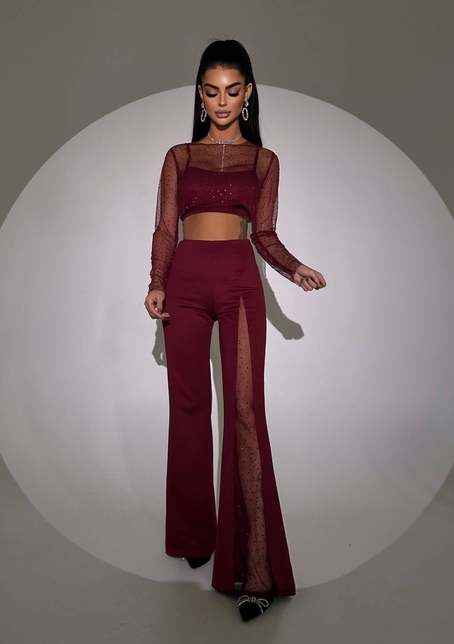 Комплект: топ + штани із сіткою зі стразами  Комплект: топ + штани із сіткою зі стразами  | PUSHKA SHOP