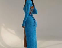 Трикотажна сукня міді зі шнурівкою на спинці Трикотажна сукня міді зі шнурівкою на спинці | PUSHKA SHOP