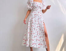 Сукня -міді зі шнурівкою на спинці та розрізом на ніжці з принтом Сукня -міді зі шнурівкою на спинці та розрізом на ніжці з принтом | PUSHKA SHOP