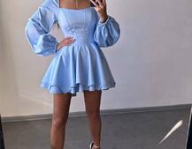 Атласна корсетна сукня з пишною подвійною спідницею та об‘ємними рукавами | PUSHKA SHOP