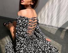 Улюблена сукня-міді зі шнурівкою на спинці та розрізом на ніжці Улюблена сукня-міді зі шнурівкою на спинці та розрізом на ніжці | PUSHKA SHOP