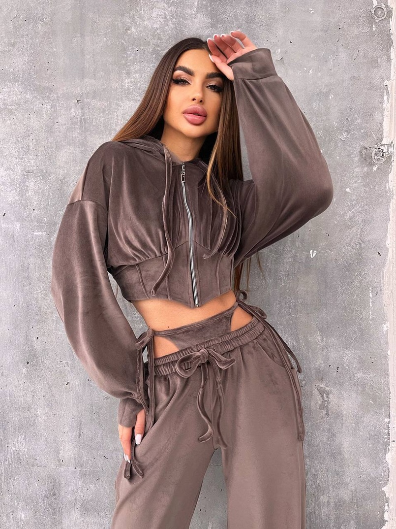 Велюровий комплект: кофта з корсетними елементами + джогери з імітацією трусиків | PUSHKA SHOP