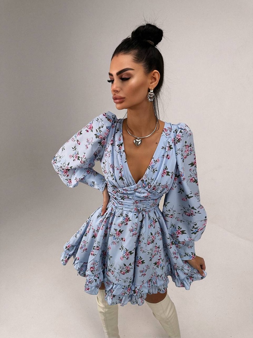 Сукня міні з пишною спідницею та драпіруванням на талії | PUSHKA SHOP