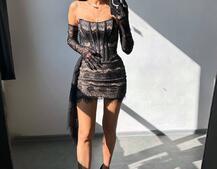 Сукня міні зі шлейфом та рукавичками Сукня міні зі шлейфом та рукавичками | PUSHKA SHOP