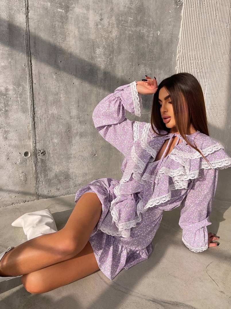 Сукня з квітковим принтом декорована мереживом    Сукня з квітковим принтом декорована мереживом    | PUSHKA SHOP