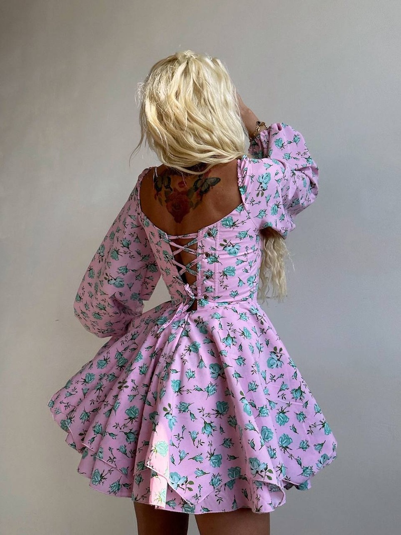 Сукня міні з квітковим принтом, корсетним верхом та подвійною спідницею  Сукня міні з квітковим принтом, корсетним верхом та подвійною спідницею  | PUSHKA SHOP