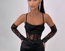 Комплект: корсет, декорований мереживом   + рукавички+ спідниця міні з драпіруванням   Комплект: корсет, декорований мереживом   + рукавички+ спідниця міні з драпіруванням   | PUSHKA SHOP