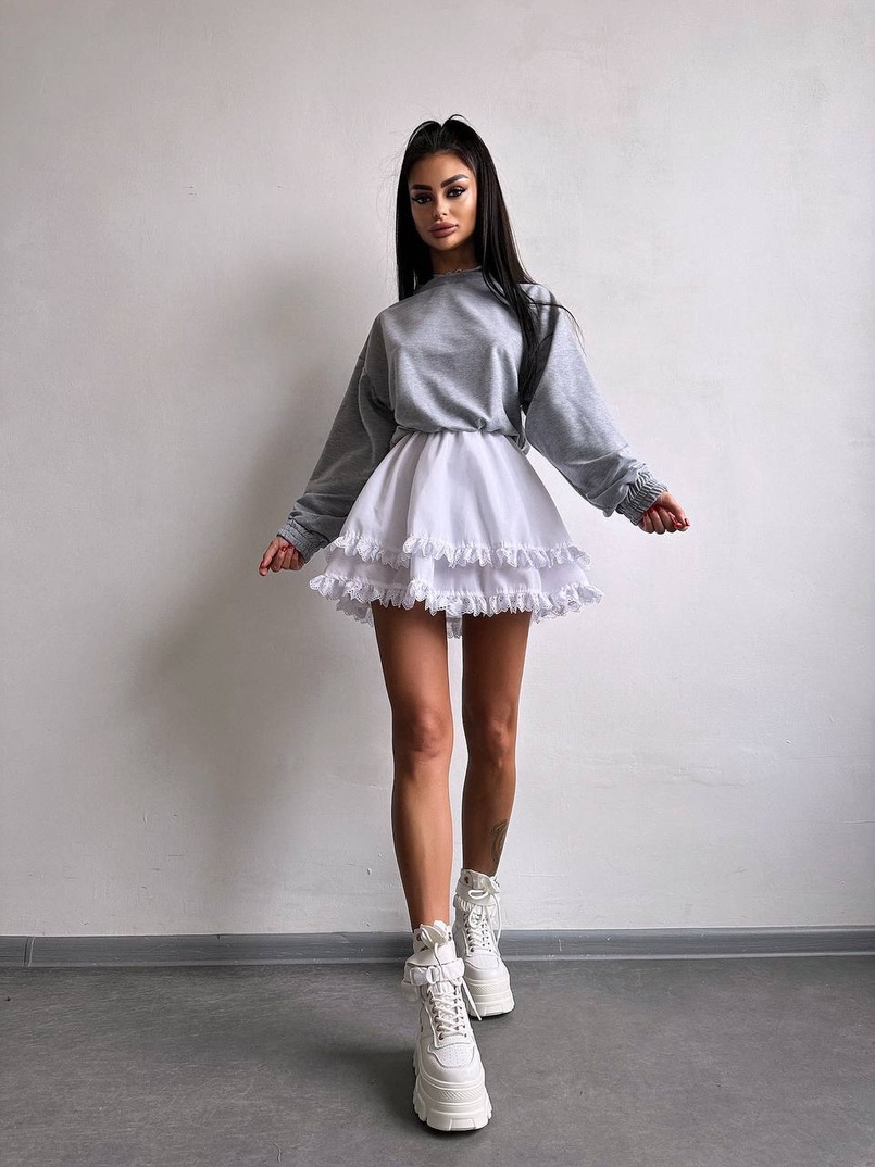 Комплект: спідниця , декорована мереживом + світшот Комплект: спідниця , декорована мереживом + світшот | PUSHKA SHOP