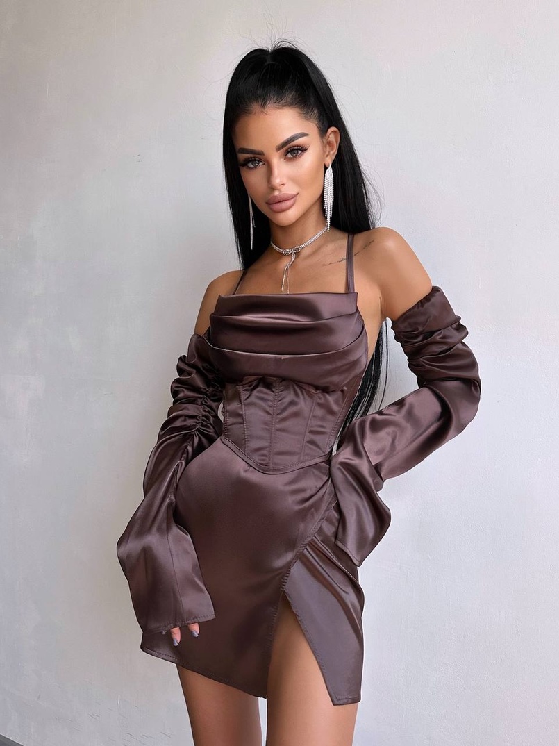 Комплект: корсет з рукавами    + спідниця міні з драпіруванням   Комплект: корсет з рукавами    + спідниця міні з драпіруванням   | PUSHKA SHOP