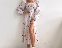 Сукня міді з розрізом в квітковий принт + прозорий корсет  | PUSHKA SHOP