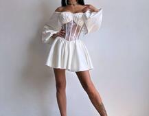 Атласна сукня з обʼємними рукавами та мереживом Атласна сукня з обʼємними рукавами та мереживом | PUSHKA SHOP