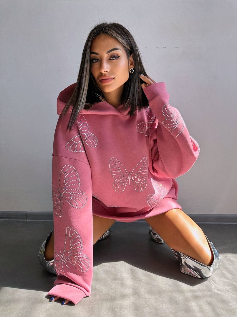 Трендове худі over size із сяючими стразами  | PUSHKA SHOP