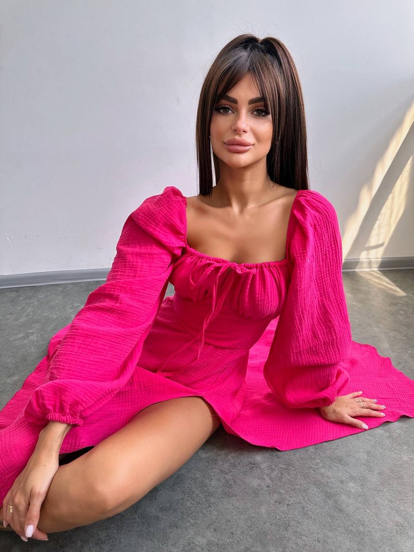 Муслінова сукня -міді з розрізом на ніжці  | PUSHKA SHOP