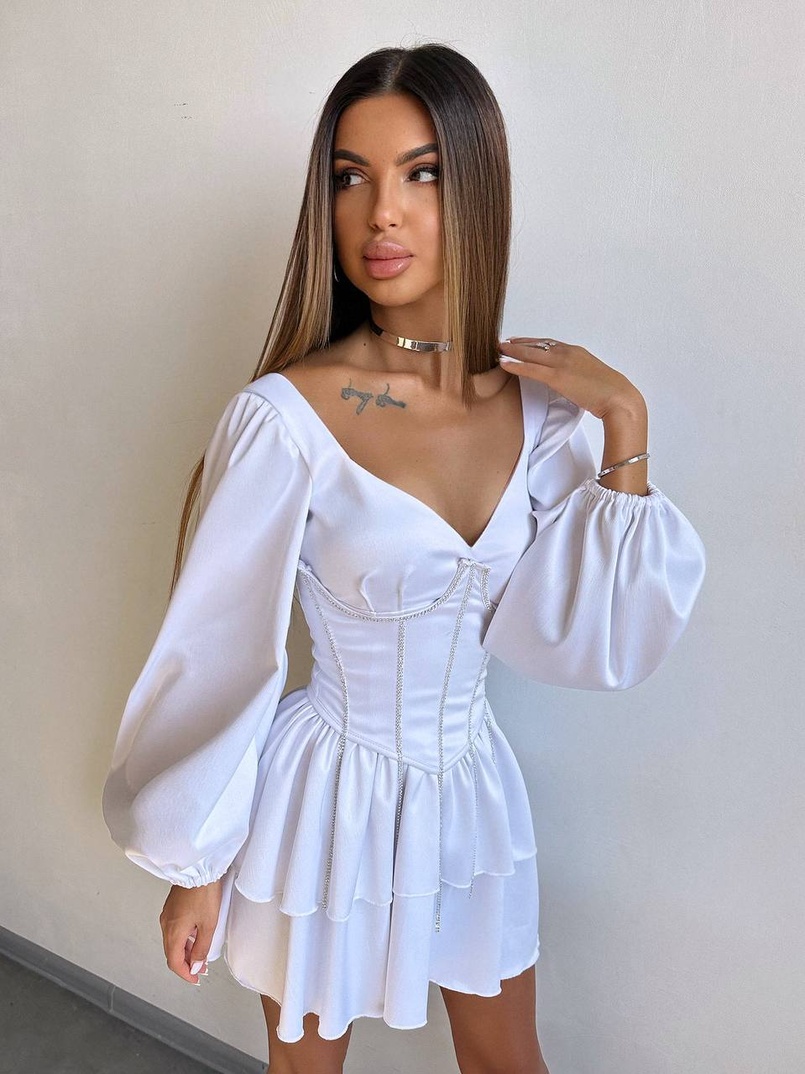 Комплект: сукня з подвійною спідницею + корсет, декорований стразами    Комплект: сукня з подвійною спідницею + корсет, декорований стразами    | PUSHKA SHOP