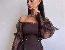 Сукня міді з корсетом декорована мереживом  | PUSHKA SHOP