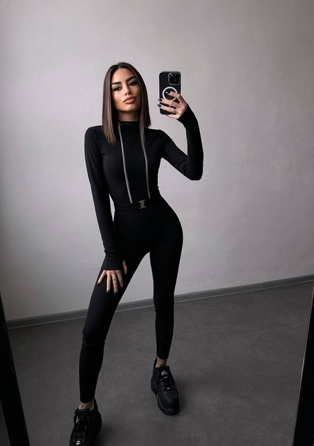 Облягаючий комбінезон з двома змійками та застібкою на талії | PUSHKA SHOP