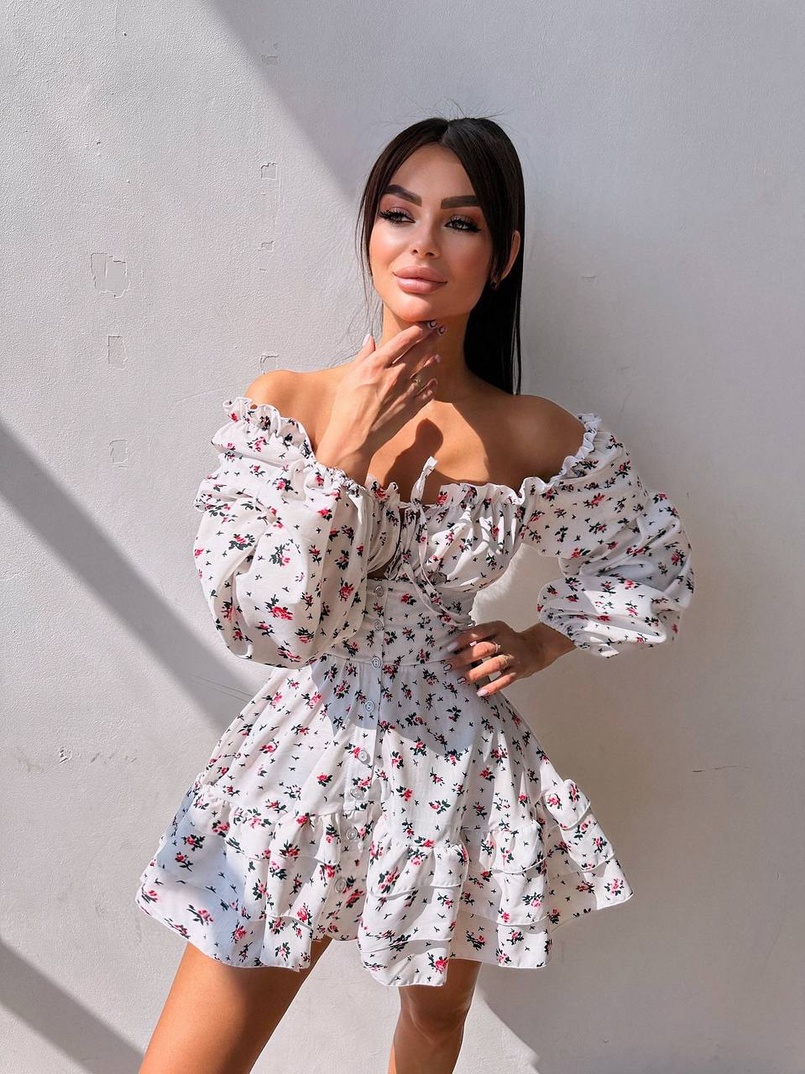 Сукня з квітковим принтом з воланами на ґудзиках  Сукня з квітковим принтом з воланами на ґудзиках  | PUSHKA SHOP
