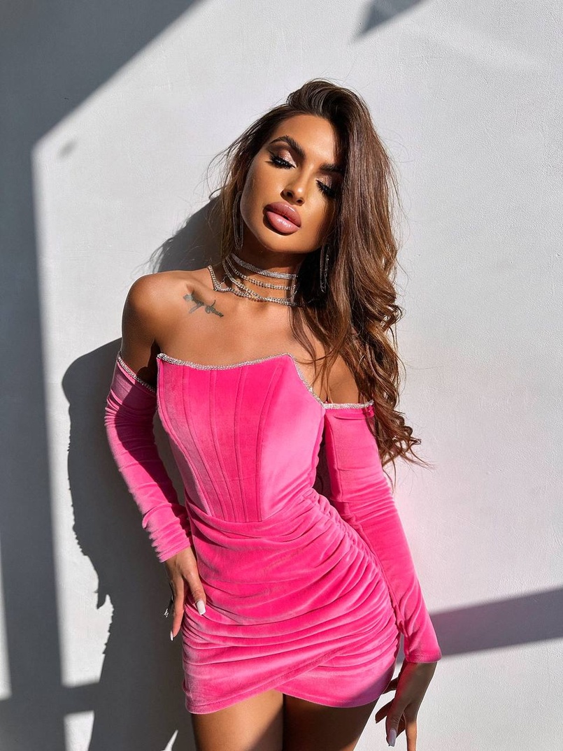 Оксамитова корсетна сукня міні, декорована стразами     Ручна робота  Оксамитова корсетна сукня міні, декорована стразами     Ручна робота  | PUSHKA SHOP