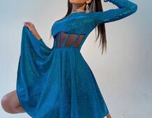 Приталена блискуча сукня з корсетною вставкою та пишною спідницею-сонцем Приталена блискуча сукня з корсетною вставкою та пишною спідницею-сонцем | PUSHKA SHOP