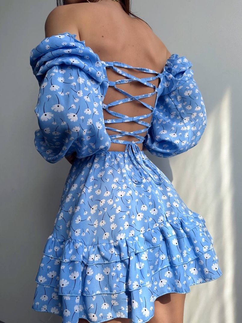 Квіткова сукня з воланами та шнуровкою по спинці | PUSHKA SHOP