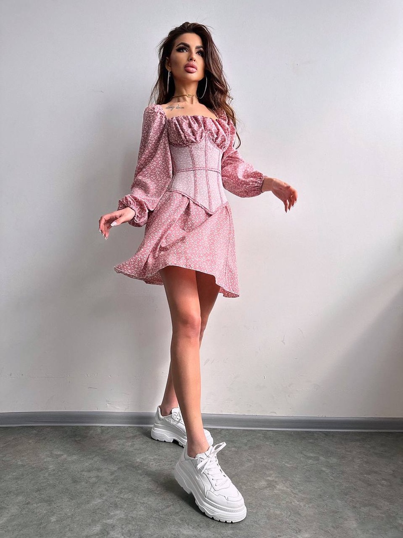 Сукня міні в квітковий принт + прозорий корсет  Сукня міні в квітковий принт + прозорий корсет  | PUSHKA SHOP