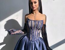 Комплект : мереживий корсет   + рукавички +спідниця балон міді  | PUSHKA SHOP