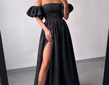 Сукня максі  з розрізом на спідниці та об’ємними рукавами  Сукня максі  з розрізом на спідниці та об’ємними рукавами  | PUSHKA SHOP