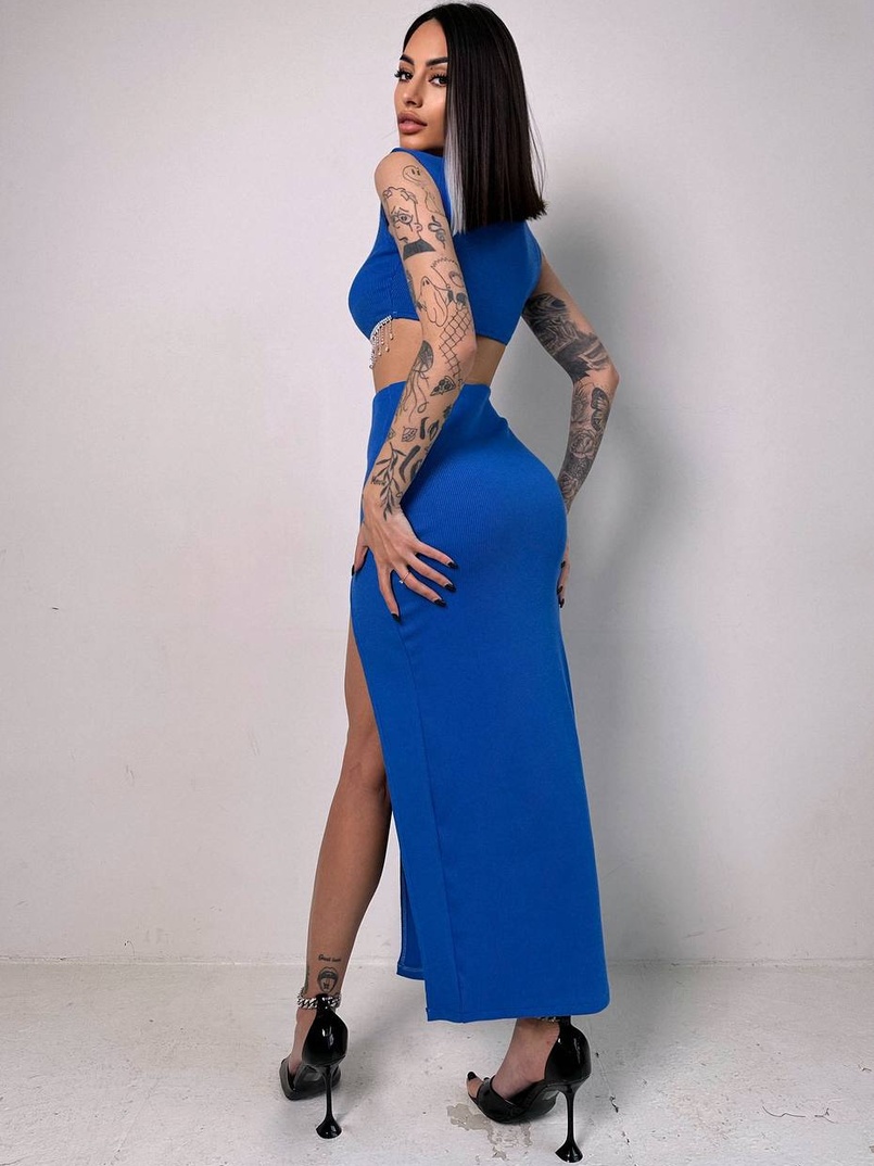 Комплект: топ з бахромою зі страз та спідниця з розрізом  | PUSHKA SHOP