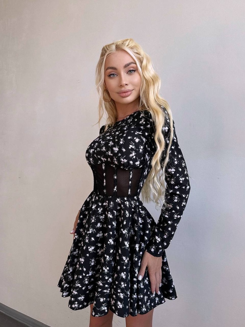 Корсетна сукня з пишною спідницею в квітковий Принт  | PUSHKA SHOP