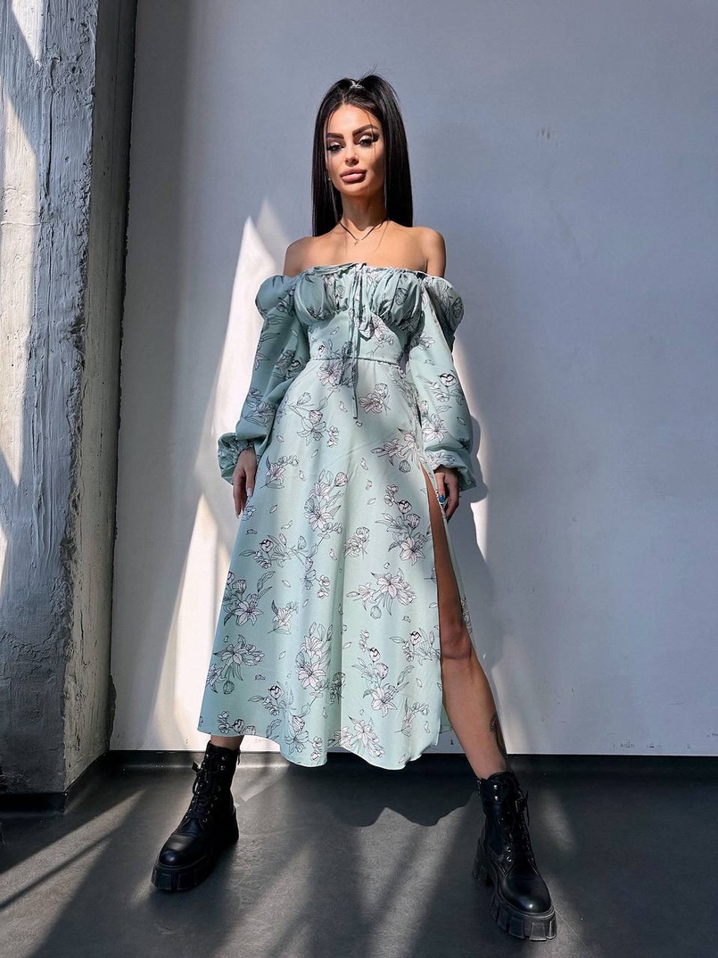 Сукня міді з квітковим принтом  | PUSHKA SHOP