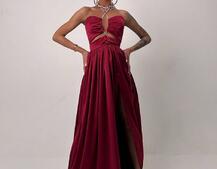 Атласна сукня максі із шнуром зі стразами  | PUSHKA SHOP