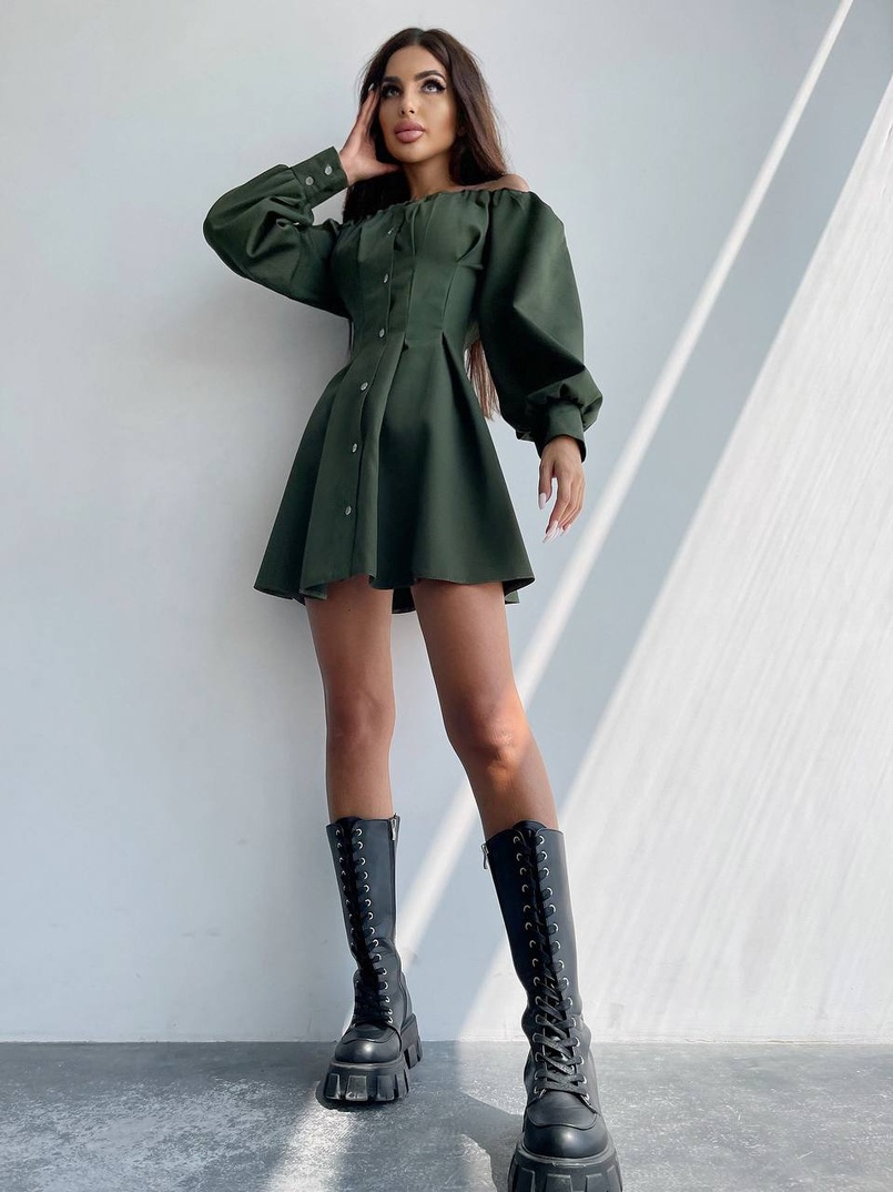 Приталена сукня-сорочка на плічках з корсетом з еко-шкіри | PUSHKA SHOP