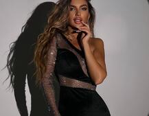 Оксамитова сукня із вставками сітки зі стразами   Оксамитова сукня із вставками сітки зі стразами   | PUSHKA SHOP