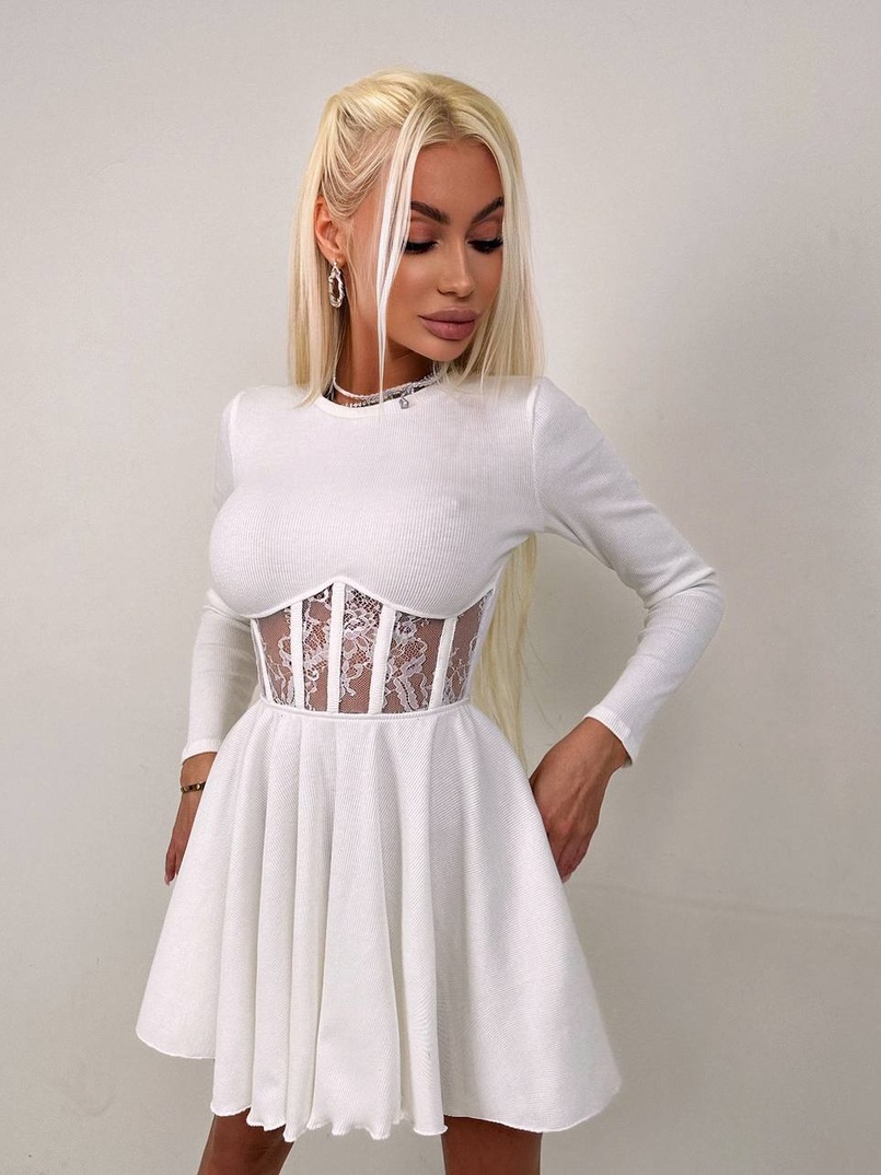 Трикотажна корсетна сукня з мереживом та пишною спідницею  Трикотажна корсетна сукня з мереживом та пишною спідницею  | PUSHKA SHOP