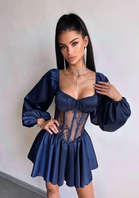 Атласна сукня з обʼємними рукавами та мереживом Атласна сукня з обʼємними рукавами та мереживом | PUSHKA SHOP