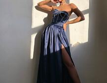 Комплект: корсет-бюстьє , декорований стразами  + спідниця максі з розрізом   | PUSHKA SHOP