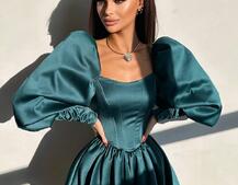 Сукня з обʼємними рукавами та спідницею балоном  Сукня з обʼємними рукавами та спідницею балоном  | PUSHKA SHOP