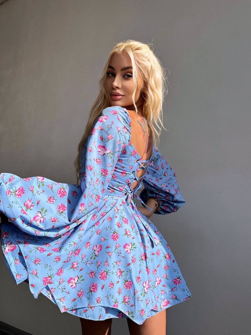 Сукня міні з квітковим принтом, корсетним верхом та подвійною спідницею  Сукня міні з квітковим принтом, корсетним верхом та подвійною спідницею  | PUSHKA SHOP