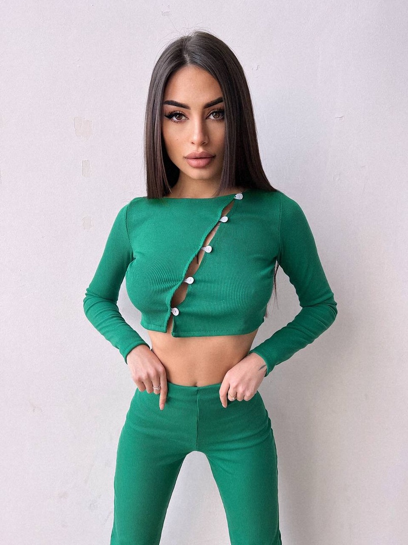 Комплект : штани кльош і топ на ґудзиках   Комплект : штани кльош і топ на ґудзиках   | PUSHKA SHOP