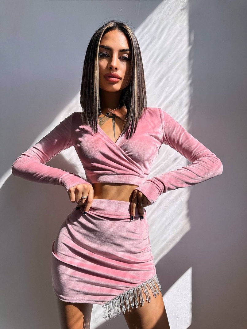 Оксамитовий комплект, декорований бахромою зі страз Оксамитовий комплект, декорований бахромою зі страз | PUSHKA SHOP