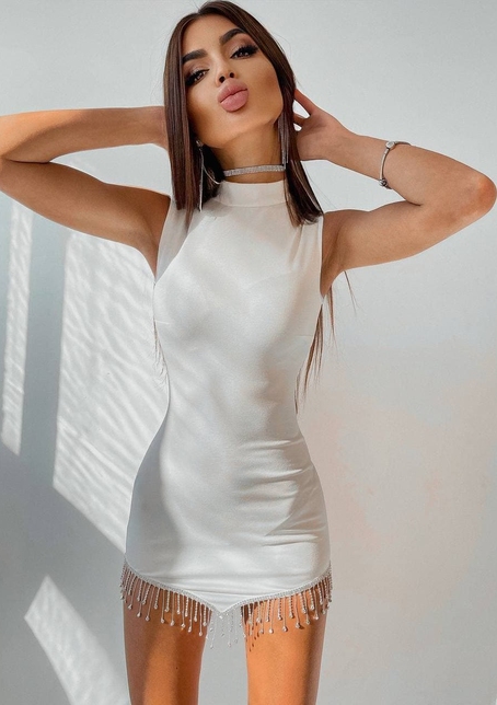 Платье мини, декорированное бахромой из страз Платье мини, декорированное бахромой из страз | PUSHKA SHOP