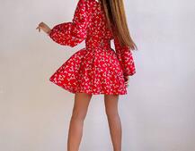 Сукня з коміром та об'ємними рукавами з широким поясом | PUSHKA SHOP