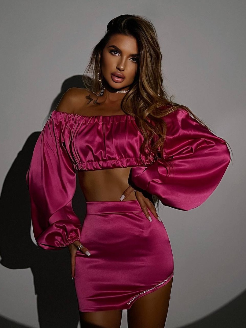 Атласний комплект, декорований стразами Ручна робота, прикраса пришита  | PUSHKA SHOP