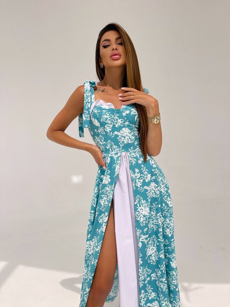 Сукня міді з чашечками в квітковий принт  | PUSHKA SHOP