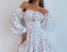 Сукня з квітковим принтом з воланами на ґудзиках  | PUSHKA SHOP