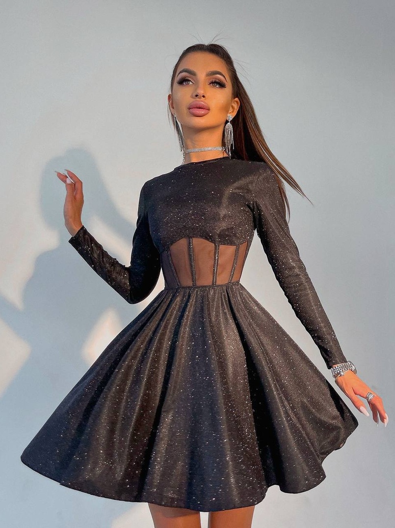 Приталена блискуча сукня з корсетною вставкою та пишною спідницею-сонцем | PUSHKA SHOP